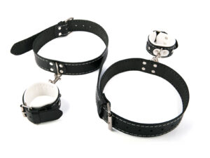 Kajdanki damskie skórzane na uda 4 cm, biało-czarne