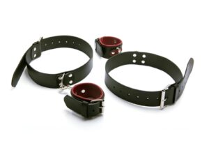 Kajdanki skórzane damskie na uda 4 cm, czarno-czerwone