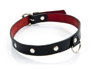 Obroża damska skórzana 2 cm, wąska, czarno-czerwona